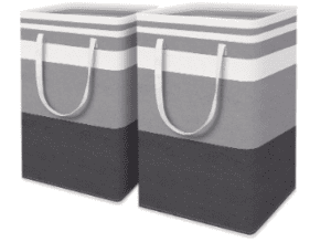 tall grey striped laundry baskets