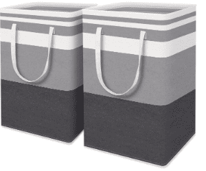 tall grey striped laundry baskets
