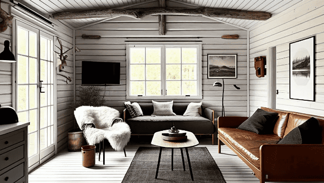 minimalist log cabin shiplap walls
