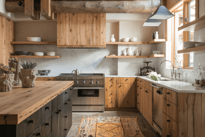 modern log cabin kitchen ideas - light and airy kitchen