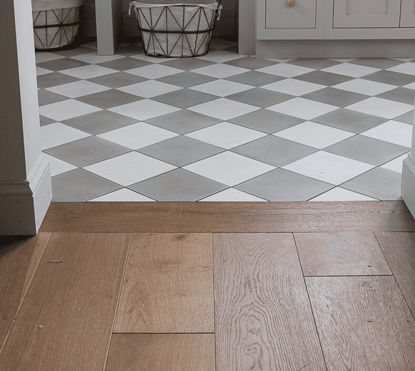checker tile and wood floor - tile to wood floor transition ideas
