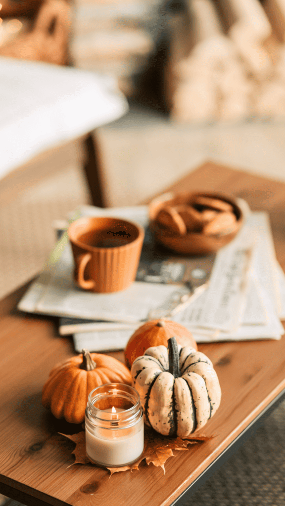 cup on paper with pumpkins