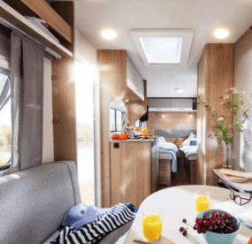 well lit travel trailer interior design