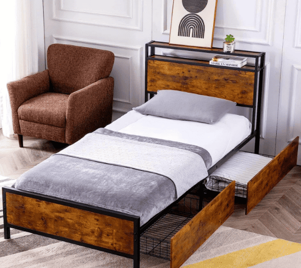 arrange 2 beds in one small room twin bed with drawers underneath
