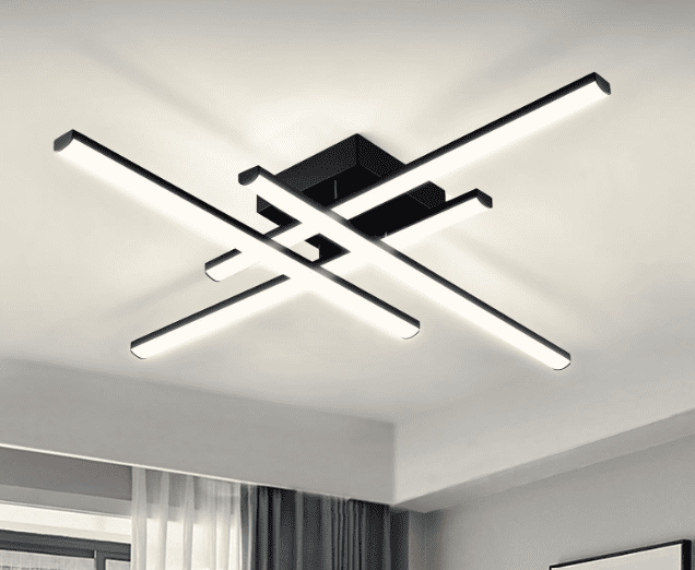 small spaces lighting - ceiling light with 4 lights that looks like a hashtag