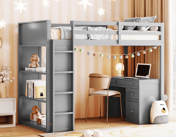 arrange 2 beds in one small room ideas loft bed with desk underneath