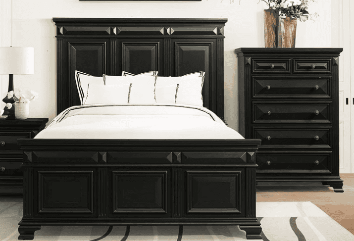 use pretty paint to make furniture look expensive bed with black paint