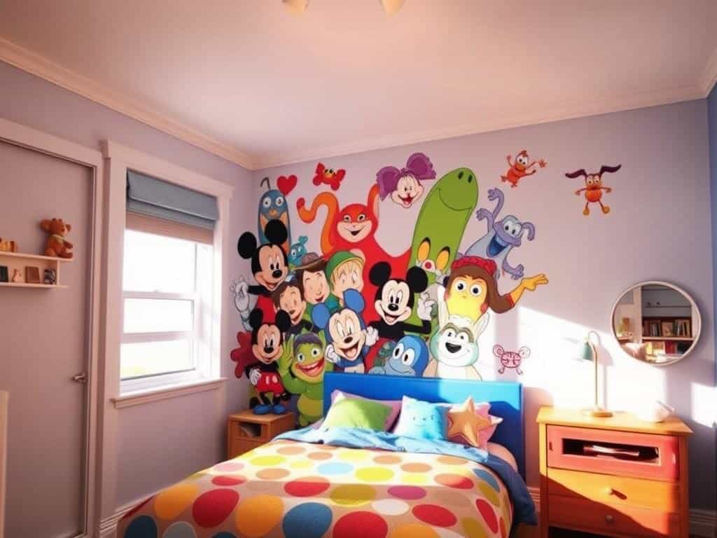 bedroom accent wall for children with character themes
