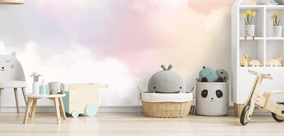 kids peel and stick wallpaper rainbow/clouds