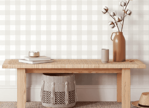kids peel and stick wallpaper plaid wallpaper with table in front of it.